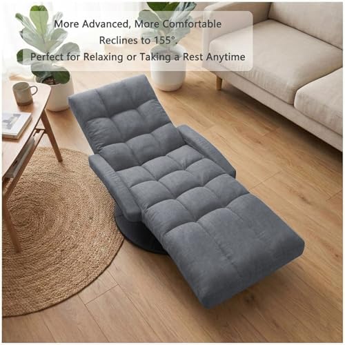 360° Swivel Floor Gaming Chair with Adjustable Footrest, 14-Position Folding Floor Lounger Sofa with Armrests, Reclining Floor Chair for Adults, Reading, Gaming & Relaxing (Grey)