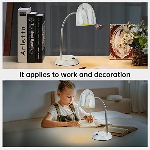 Eye-Caring Marble Table Lamp of Simple Designs Home E26Led Screw Basic Metal Desk Lamp with Flexible Gooseneck Hose Neck Study Lamp for Bedroom Office Living Room Convenient On/Off Switch
