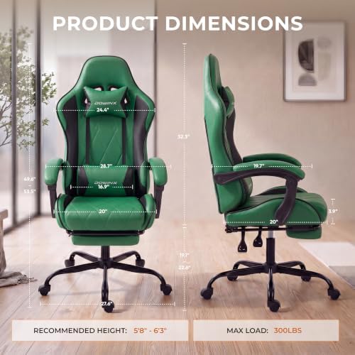 Dowinx Gaming Chair with Footrest, Ergonomic Office Chair, Green