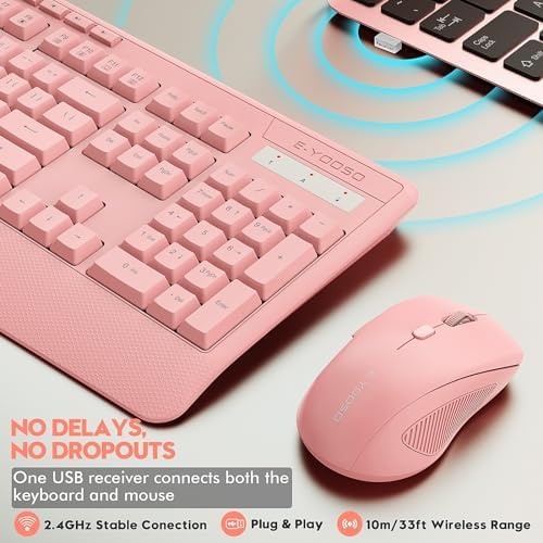 Wireless Keyboard and Mouse Combo, Full Size Ergonomic with Wrist Rest