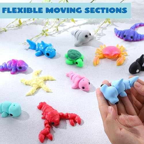 JOYIN 12 Pcs 3D Printed Ocean Animals Set, 4" Animals 3D Printed Toys - Cute Articulated Flexible Figurines Fidget Toys for Party Favors Birthday Gifts Desk Pets Office Home Decor