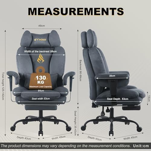 Symino Gaming Chair with Footrest, Up/Down Armrests, Suede Fabric Ergonomic Office Chair, 155° Recline Computer Chair for Desk, Grey