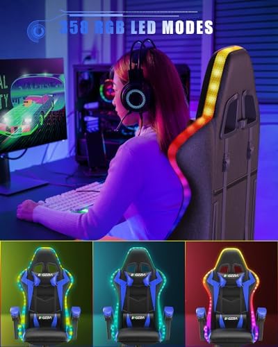 Bigzzia Gaming Chair with RGB LED Lights for Kids & Adults(Black/Blue)