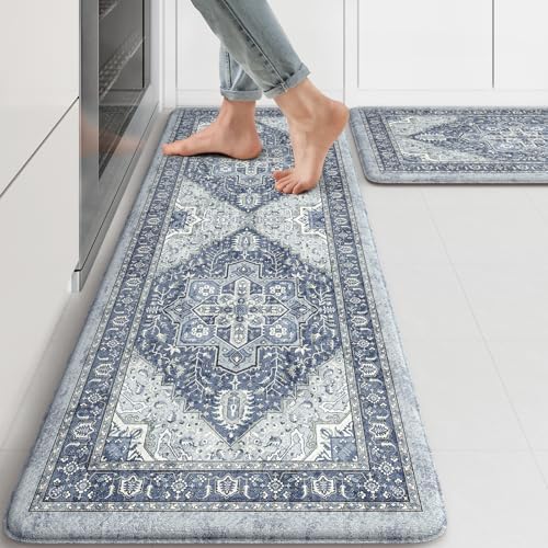 KIMODE Anti Fatigue Kitchen Mat, Cushioned Kitchen Mats for Floor 2 piece