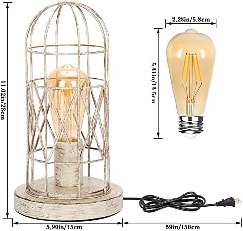 Small Table Lamp, 3-Way Dimmable Bedside Lamp with Brushed White Oak Cage
