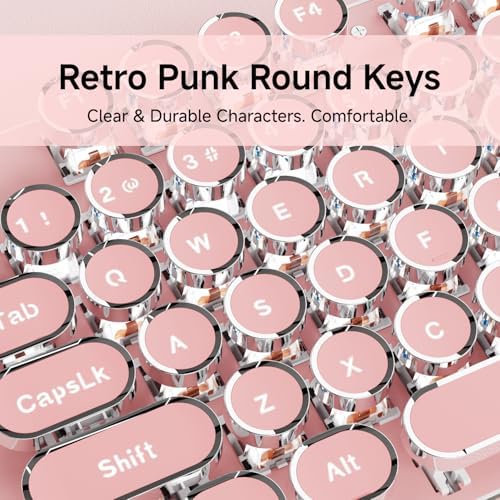 Wired Typewriter Style Mechanical Keyboard with White Backlit, Cute-Pink