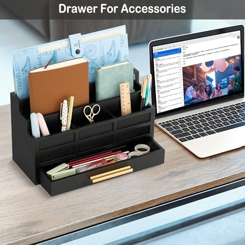 Desk Organizer with Drawer, Countertop Bill Mail Organizer and File Storage