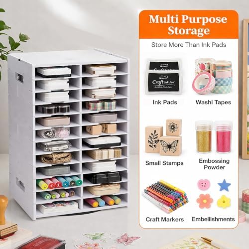 FlexiWilo 48-Slot Rotating Ink Pad Organizer, Desktop Craft Storage, White