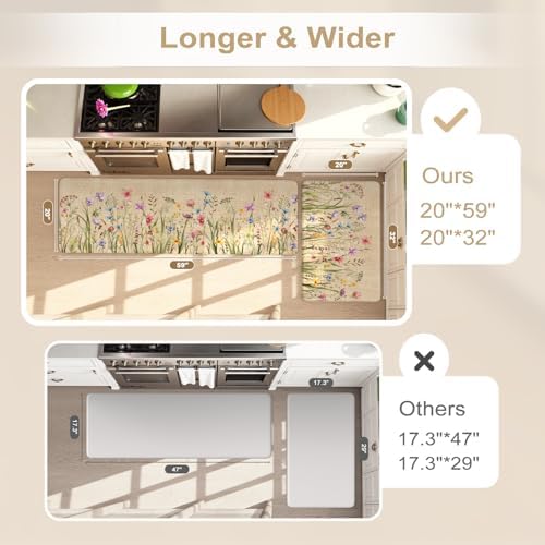 KIMODE Anti Fatigue Kitchen Mats for Floor,Farmhouse Brown Kitchen Rugs Set