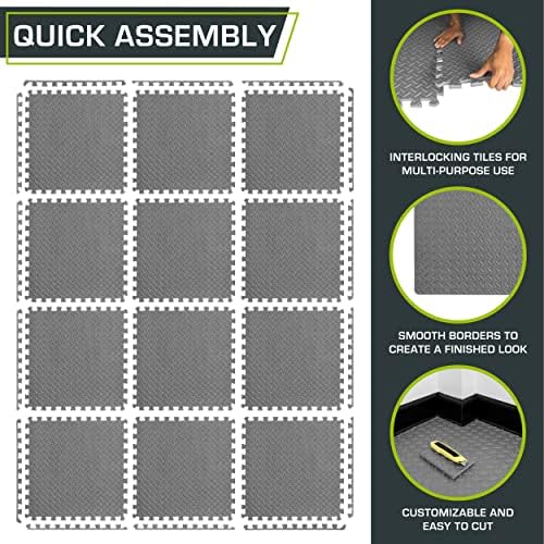 ProsourceFit Exercise Puzzle Mat ½-inch, EVA Interlocking Foam Floor Tiles for Home Gym, Workout Equipment, Kids Play Areas, Grey, 48 SQ FT - 12 Tiles