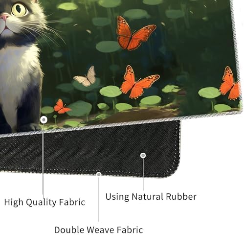 4 in 1 Mouse Pad Combo, Large Gaming Mouse Pad + Keyboard Wrist Support + Mouse Wrist Rest + Coaster, Table Pad with Stitched Edge Ergonomic Wrist Pad Set, Butterfly and Cat