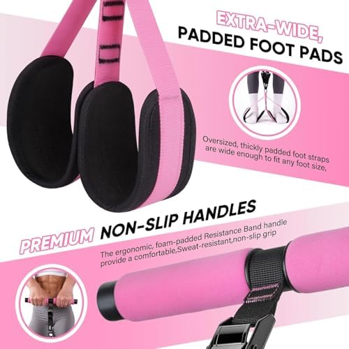 Adjustable Length Pedal Resistance Band with Handle for Working Out, Replaceable 180Lbs Exercise Bands with Foot Pedals, Home Gym Workout Equipment for Women Men Strength Training, Stretching