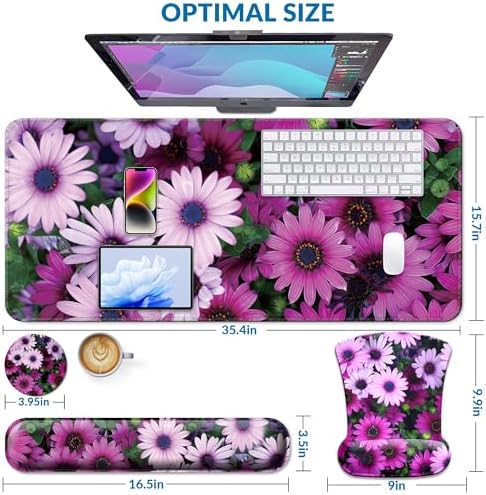 Desk Mat Set Keyboard and Mouse Pad with Wrist Rest Support