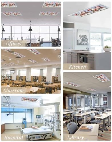 Christmas Magnetic Fluorescent Light Covers for Ceiling Lights 2 x 4 Feet,Snowman Forest Snowy Tree Snowflakes Blue Office Classroom Kitchen Drop Ceiling Light Covers Filters Shade Panel 4 Packs