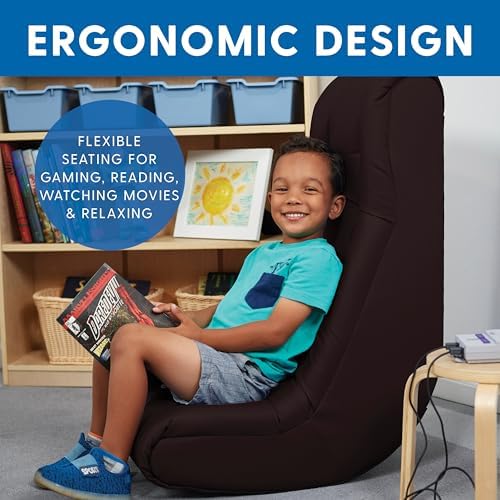 Factory Direct Partners Soft Tufted Floor Rocker - Cushioned Ground Chair for Kids Teens and Adults - Great for Reading, Gaming, Meditating, TV - Black, 10488-BK