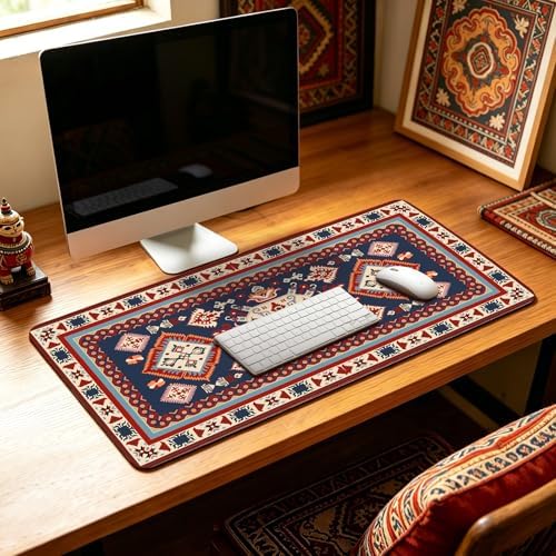 Persian Rug Mouse Pad - Desk Mat for Keyboard and Mouse - Large Mouse Pads for Desk, Gaming Mousepad with Non-Slip Base, Retro Desk Mat (31.5" X 11.8") Rug - Dupatta
