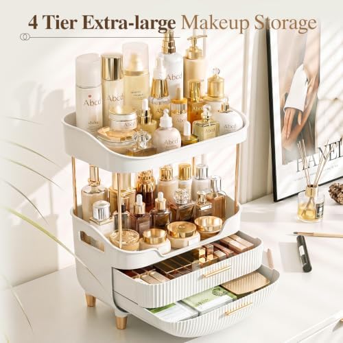 caktraie 4-Tier Makeup Organizer Bathroom Countertop Storage White