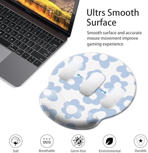Blue Mouse Pad Wrist Support,Ergonomic Mouse Pad with Wrist Rest,Comfortable Mousepad with Smooth Wrist Rest,Pain Relief Mouse Pads for Non-Slip Base,Computer,Laptop,Office，Home(Vintage Groovy Flower)
