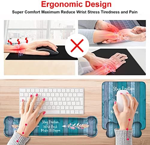 Keyboard Wrist Rest and Mouse Pad Wrist Support Set, Inspirational Quote Stay Positive Work Hard and Make It Happen Non-Slip Rubber PU Base for Home Office Working Studying Easy Typing & Pain Relief