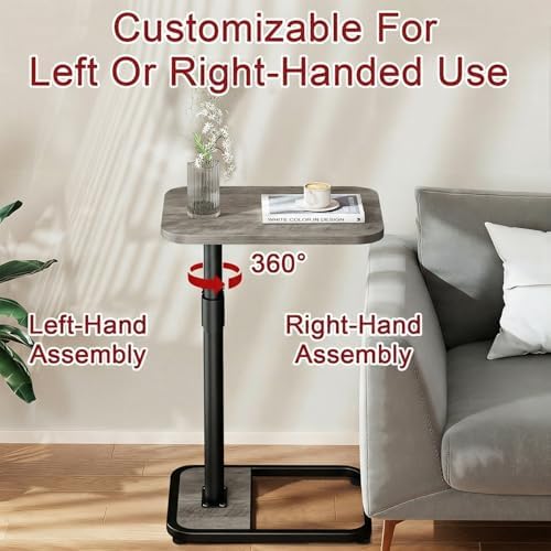 GOYLSER C Shaped End Table for Couch, Height Adjustable Living Room Rotating Couch Tray Tables Sofa Table Tv Trays for Bedroom, Swivel Wooden Side Table for Small Space, Grey