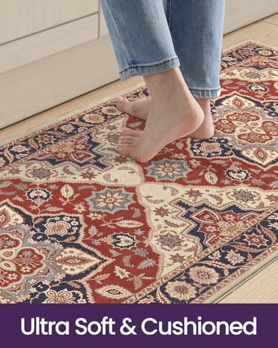 DEXI Kitchen Floor Mats Cushioned Anti Fatigue Runner Rug 24x107 Red/Black