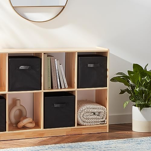 Amazon Basics Collapsible Fabric Storage Bins Organizer with Handles, Sturdy, Foldable, 10.5" x 10.5" x 11", Black, 6 Count (Pack of 5)