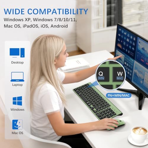 Wireless Keyboard and Mouse Ultra Slim Combo with Dual System - Green Black