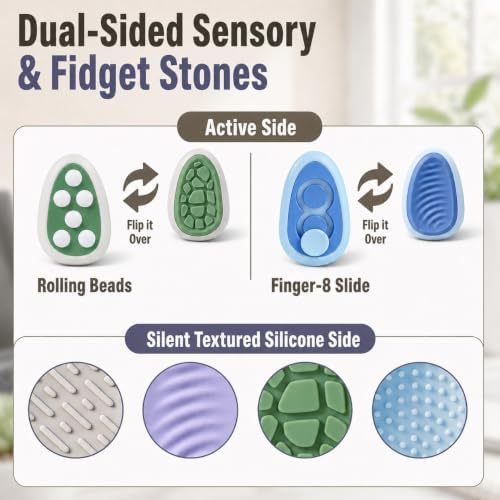 Fidget Toys Adults Stress Relief: 8 Pack Dual-Sided Fidget Stones - Sensory Calming Desk Toys - Pocket Hand Fidgets for Tension Relief, Work & Travel - Gifts for Coworkers & Friends