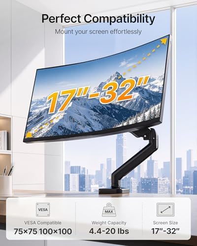 monTEK Single Monitor Arm for 17-32" Flat/Curved Screen up to 19.8 lbs