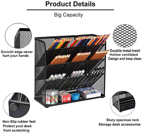 Marbrasse Mesh Desk Organizer, Multi-Functional Pen Holder, Desktop Stationary Organizer, Storage Rack for School Home Office Art Supplies (Mesh Pen Holder)