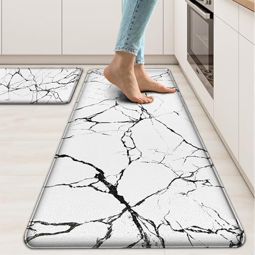 Tyrot Kitchen Mats for Floor, Black White, 2 Pcs, 17.3"X28"+17.3"X47"