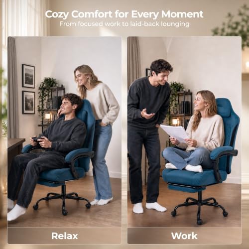 Fabric Gaming Chair with Heated Massage Lumbar Support, Pocket Spring Seat, Reclining Computer Chair with Footrest, Breathable High Back Gamer Chair, 350 lbs