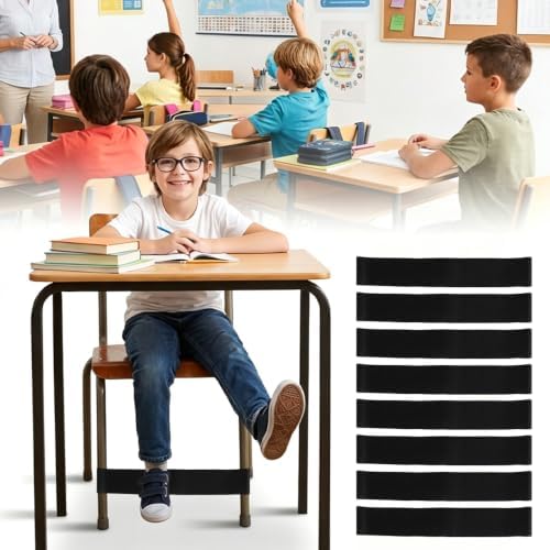 Chair Bands for Kids with Fidgety Feet, 8 Pack Desk Fidget Bands for Classroom, ADHD Tools for Kids Teacher School Classroom Home Sensory ADHD ADD Autism Needs (Black)