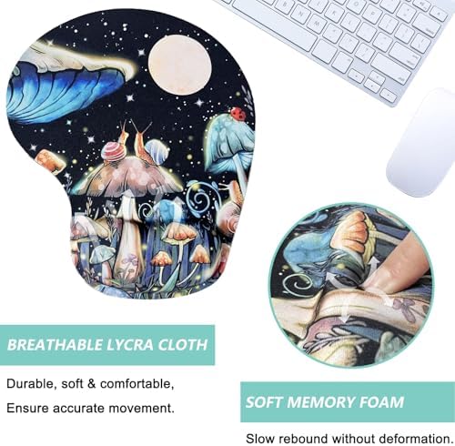 Mouse Pad with Wrist Support, Ergonomic Mouse Pads with Memory Foam Wrist Rest, Easy Typing Pain Relief, Comfortable Home Office Computer Wrist Support Pads for Working Studying Gaming, Mushroom