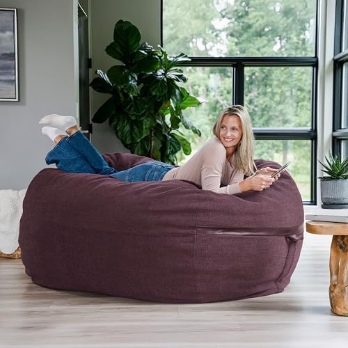Big Joe Fuf 8Ft Giant Foam Bean Bag Chair, Oversized Couch with Removable Cover for Kids, Teens, Adults, Merlot Cloudweave, 8 Foot