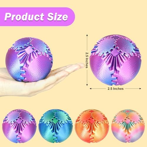 4PCS Gear Ball Fidget Toys Steampunk Gear Sphere Stress Relief for Kids Adults 3D Printed Unique Funny Birthday Gift for Christmas White Elephant Stocking Stuffer Easter (Multicolor, Dia. 2.5" )