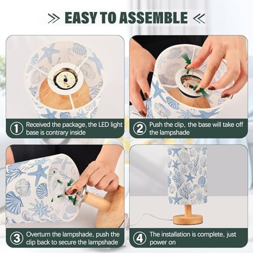 ALAZA Seashell Coral Starfish Blue Decor Bedside Table Lamp with USB Port for Bedroom Nightstand Office Desk LED Bulb Included