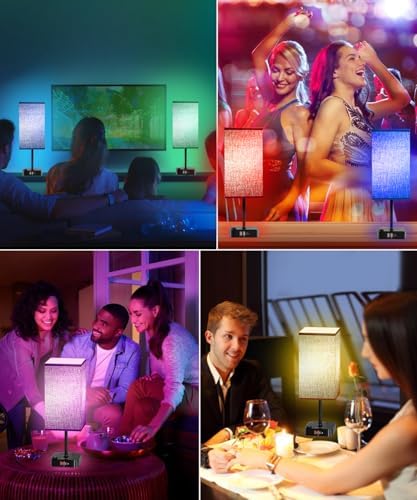 cozoo RGB Remote Bedside Lamp 16 Color Dimming for Nightstand Table Brown