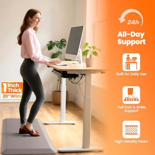 1-Inch Thick Anti-Fatigue Mat for Kitchen and Standing Desk, 20"x39", Khaki