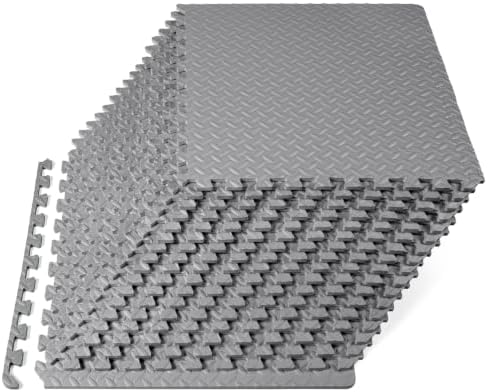 ProsourceFit Exercise Puzzle Mat 1/2-inch, EVA Interlocking Foam Floor Tiles for Home Gym, Workout Equipment, Kids Play Areas, Gray, 72 SQ FT - 18 Tiles