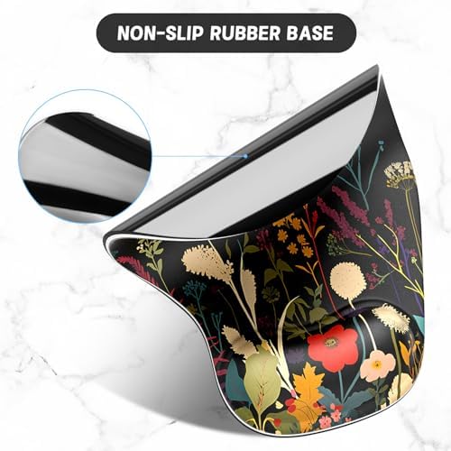 ITNRSIIET Ergonomic Mouse Pad Coaster Set with Gel Wrist Support Wrist Rest Smooth Surface Non-Slip PU Base Comfortable Office Supplies Pain Relief, 9.5 x 8.3 inches, Pretty Flowers Plants