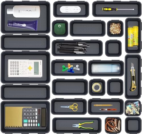 Kutesna 25PCS Interlocking Drawer Organizer, Plastic Desk Organizer Set