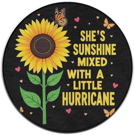 Soft Round Yoga Carpet, Office Chair Decor Round Mat for Carpet and Hardwood Floors Butterfly Sunflower She is Sunshine
