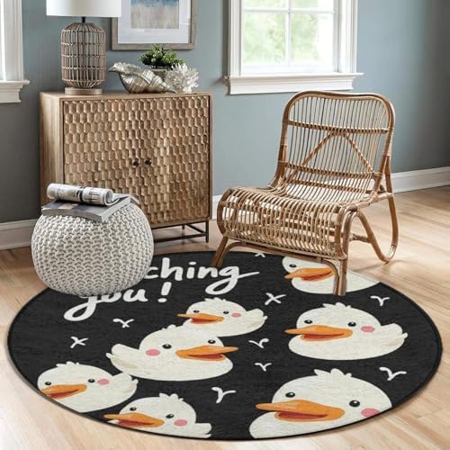 Women's Large Home Decor Mat, Soft Round Yoga Carpet, Non Slip Machine Washable Home Office Circle Rug Funny Duck