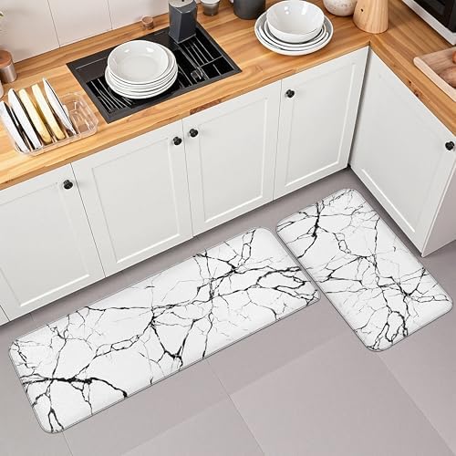 Tyrot Kitchen Mats for Floor, Black White, 2 Pcs, 17.3"X28"+17.3"X47"
