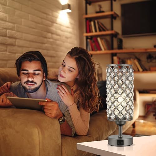 Gray Crystal Bedside Lamp, Nightstand Lamp for Bedroom (Bulb included)