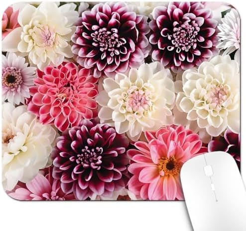 9.5x7.9 Inch Office/Gaming Mouse Pad, Colorful Bouquet of Dahlia Flowers Purple Pink White Red Floral Blooming Cute Anti-Slip Mat for Desk