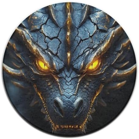 Men's Large Home Decor Mat, Soft Round Yoga Carpet, Non Slip Machine Washable Home Office Circle Rug Cool Black Gold Dragon