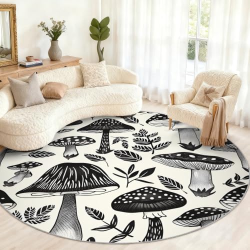 Mushroom Round Rug - 2ft Small Abstract Mushroom Round Area Rug for Entryway, 3D Plant Circle Rugs Washable Non-Slip Carpet for Bathroom Bedside Kitchen Decor Mat