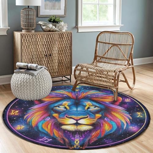 Highly Premium Quality Floor Mat, Office Chair Decor Mat, Room Sofa Yoga Soft Round Carpet Trippy Lion Leo Constellation Art, 24inch